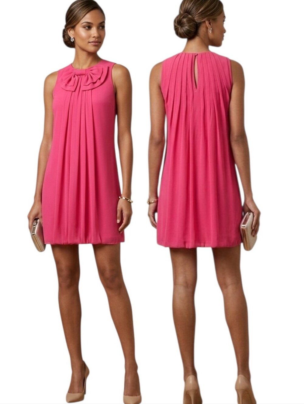 TED BAKER Pelayo Bow Front Sleeveless Draped Shift Dress - Size 4